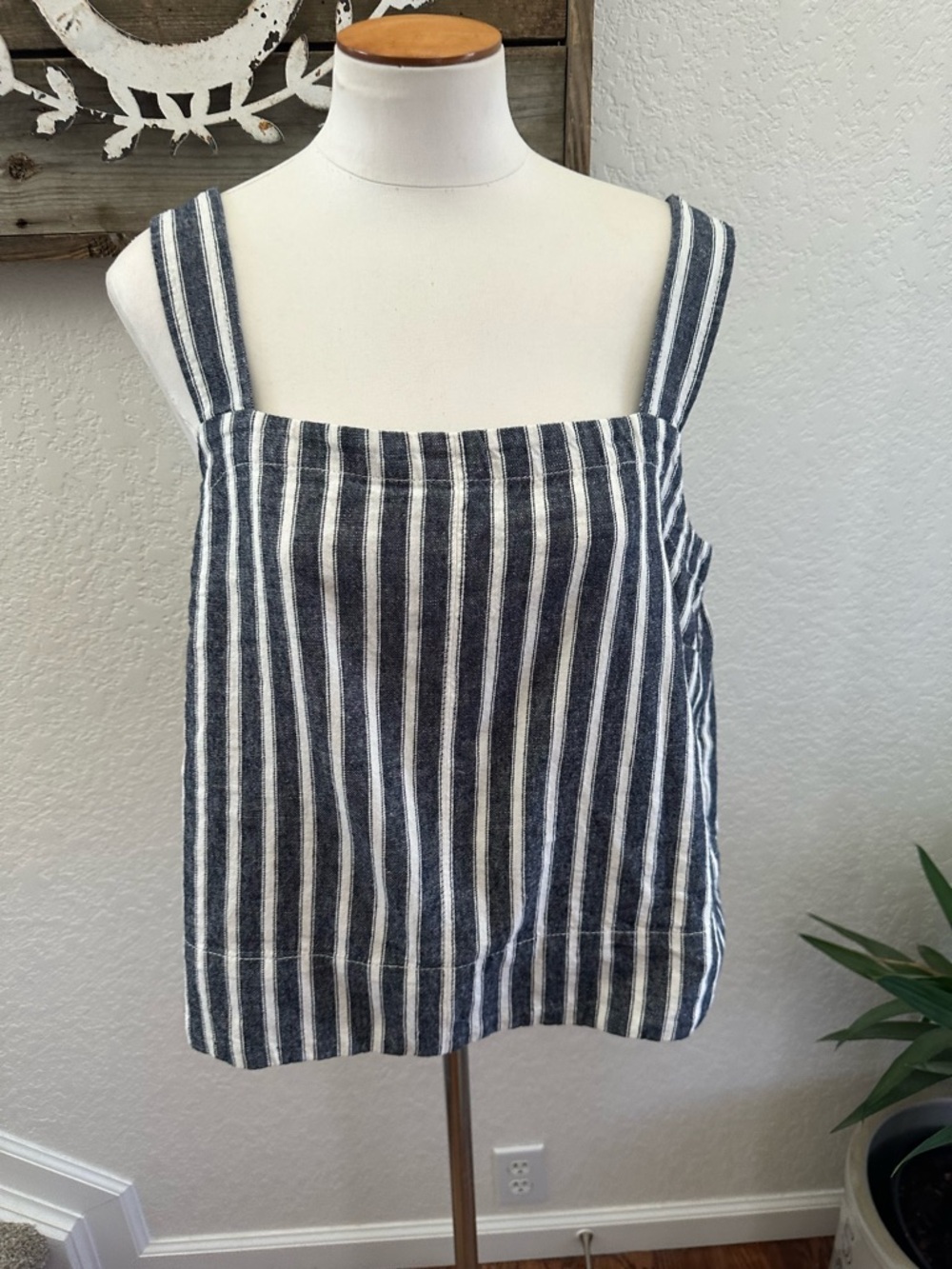 Madewell Striped Square-Neck Tank Top‎ - Navy & White L NWT